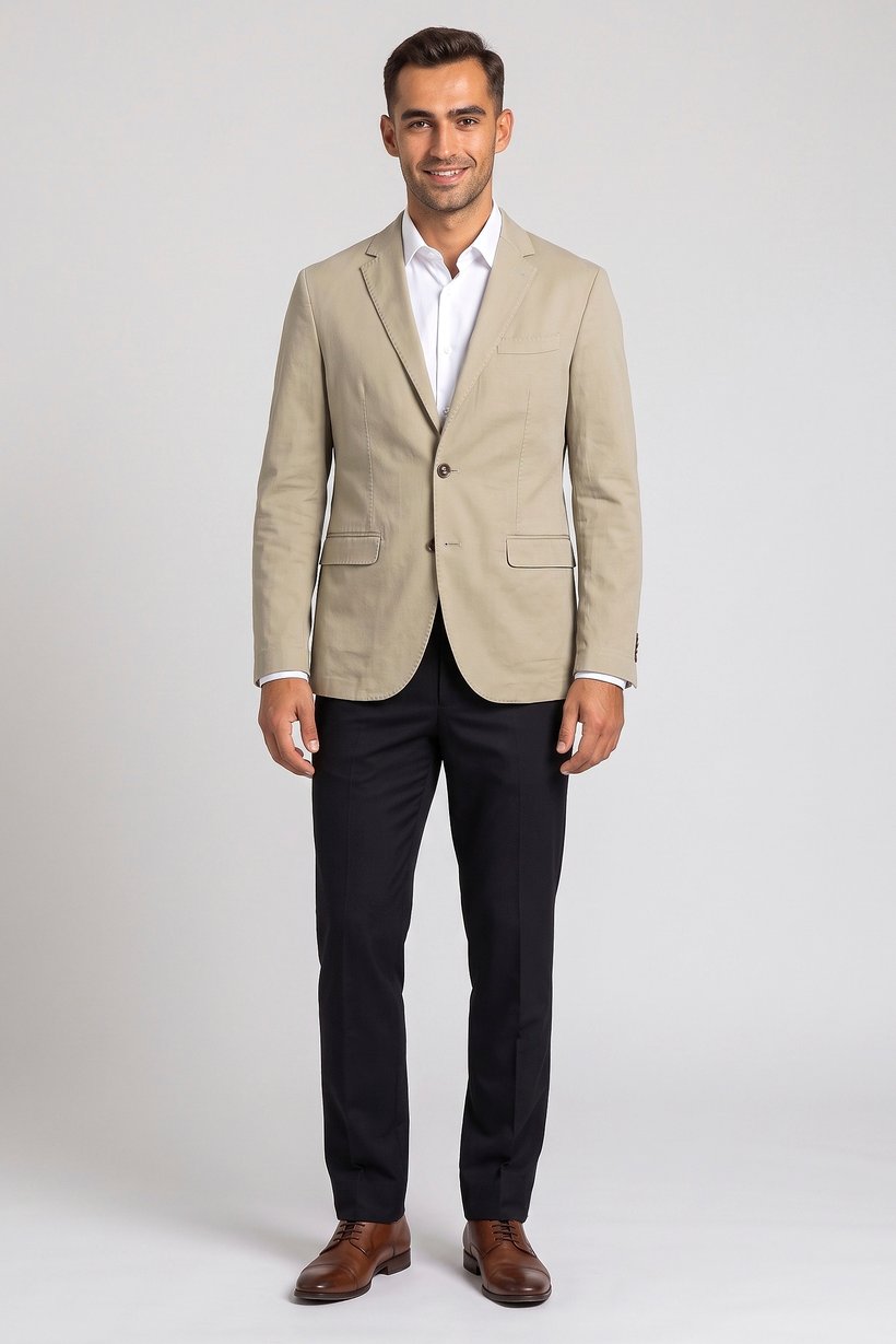 Men Slim Fit Plain Casual Blazer, Beige