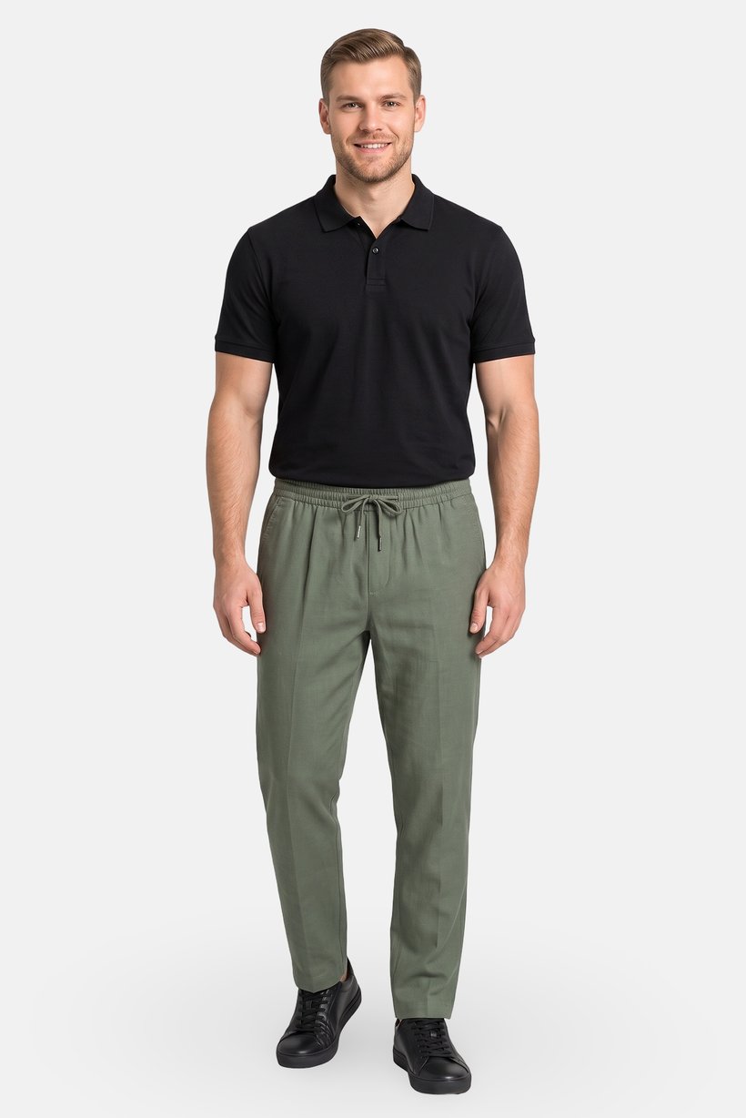 Men Regular Fit Solid Straight Leg Pants, Olive