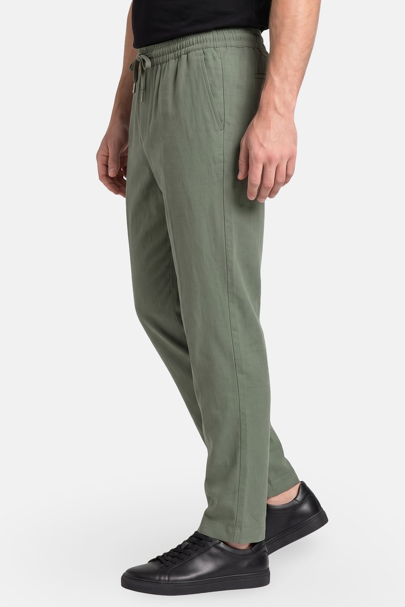 Men Regular Fit Solid Straight Leg Pants, Olive