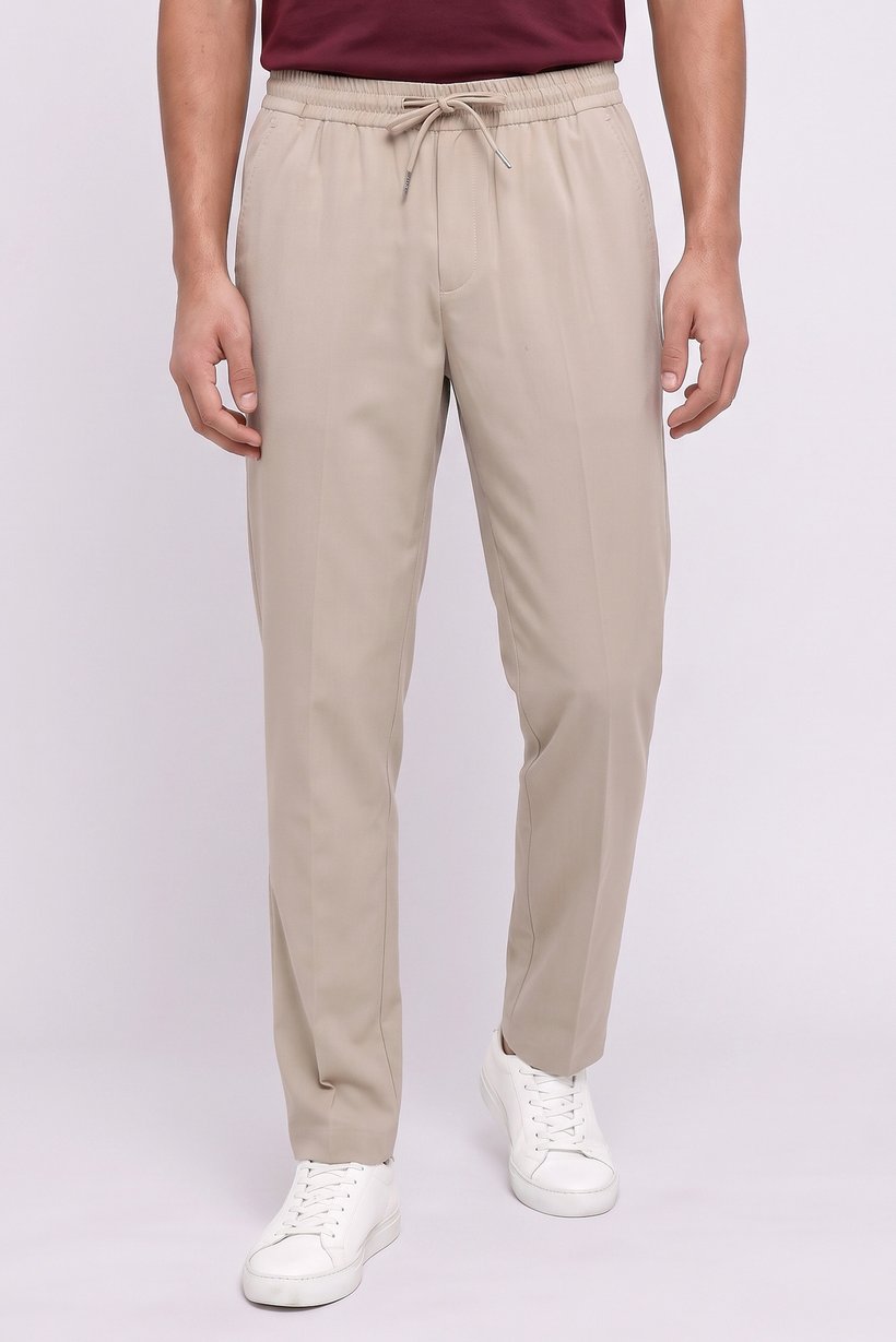 Men Regular Fit Solid Chino Pants, Beige