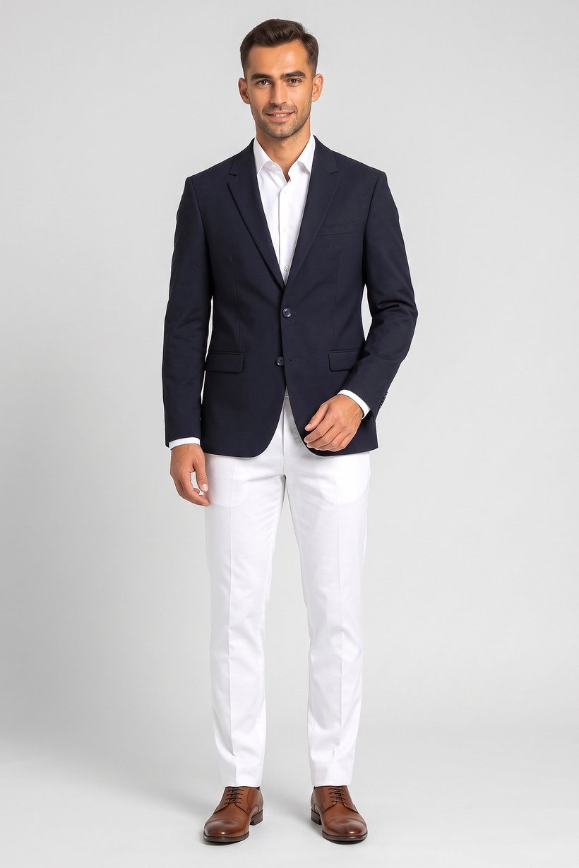 Men Regular Fit Plain Casual Blazer, Navy