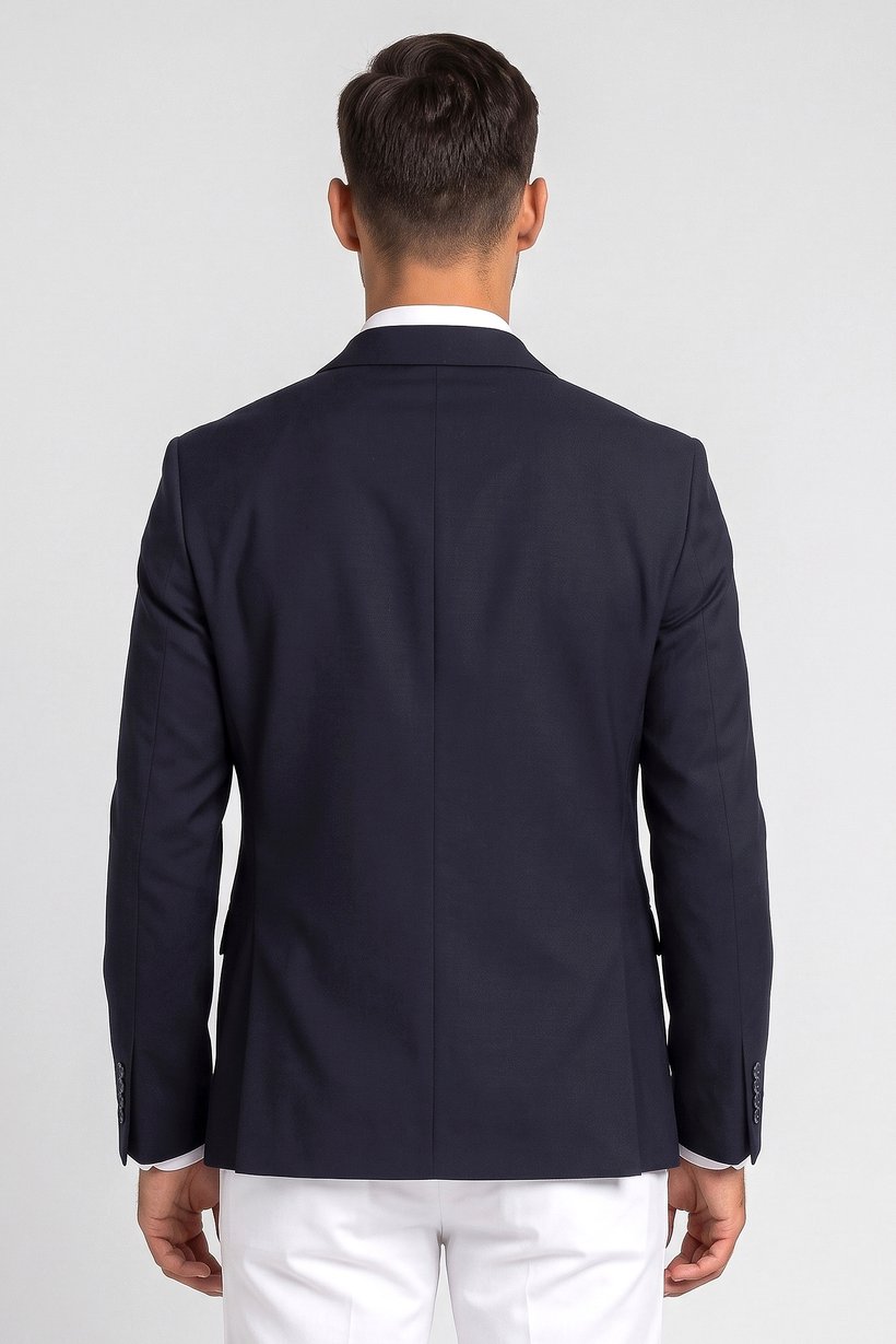 Men Regular Fit Plain Casual Blazer, Navy