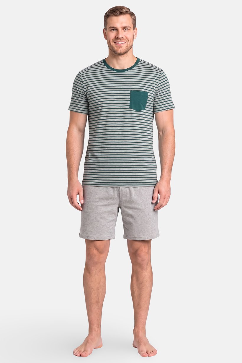 Men 2 Pieces Stripe T-Shirt And Shorts Sleepwear Set, Multicolor