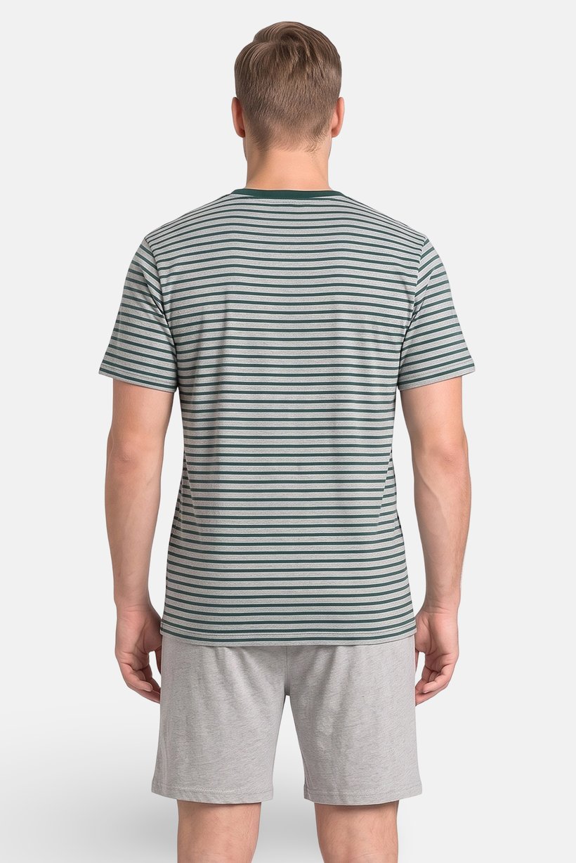Men 2 Pieces Stripe T-Shirt And Shorts Sleepwear Set, Multicolor
