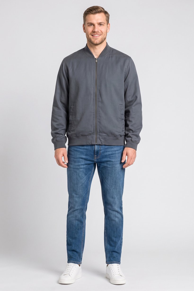 Men Plain Bomber Jacket, Grey