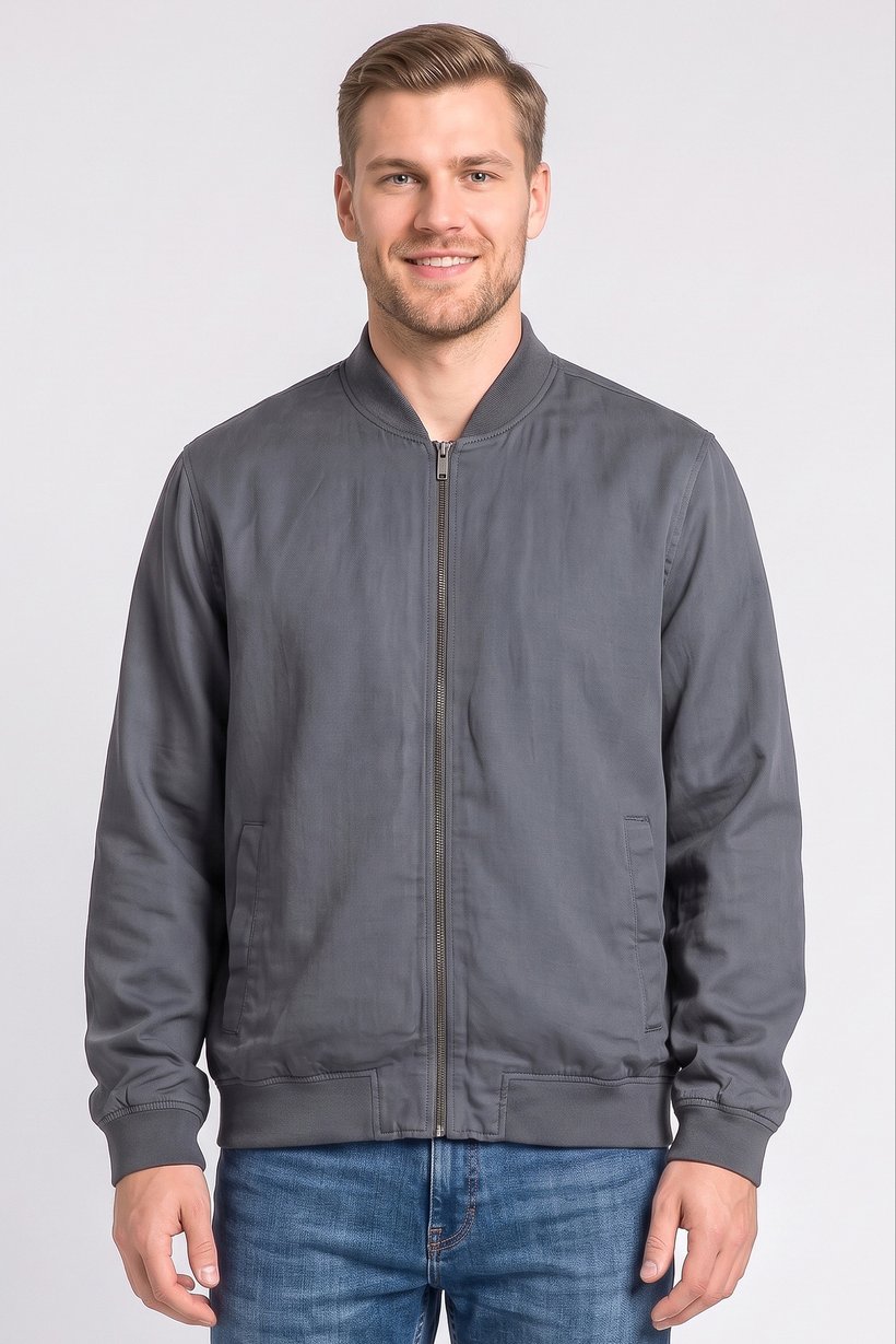 Men Plain Bomber Jacket, Grey