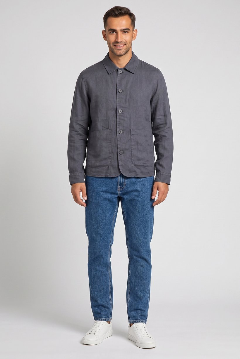 Men Solid Jacket Shirt, Charcoal Grey