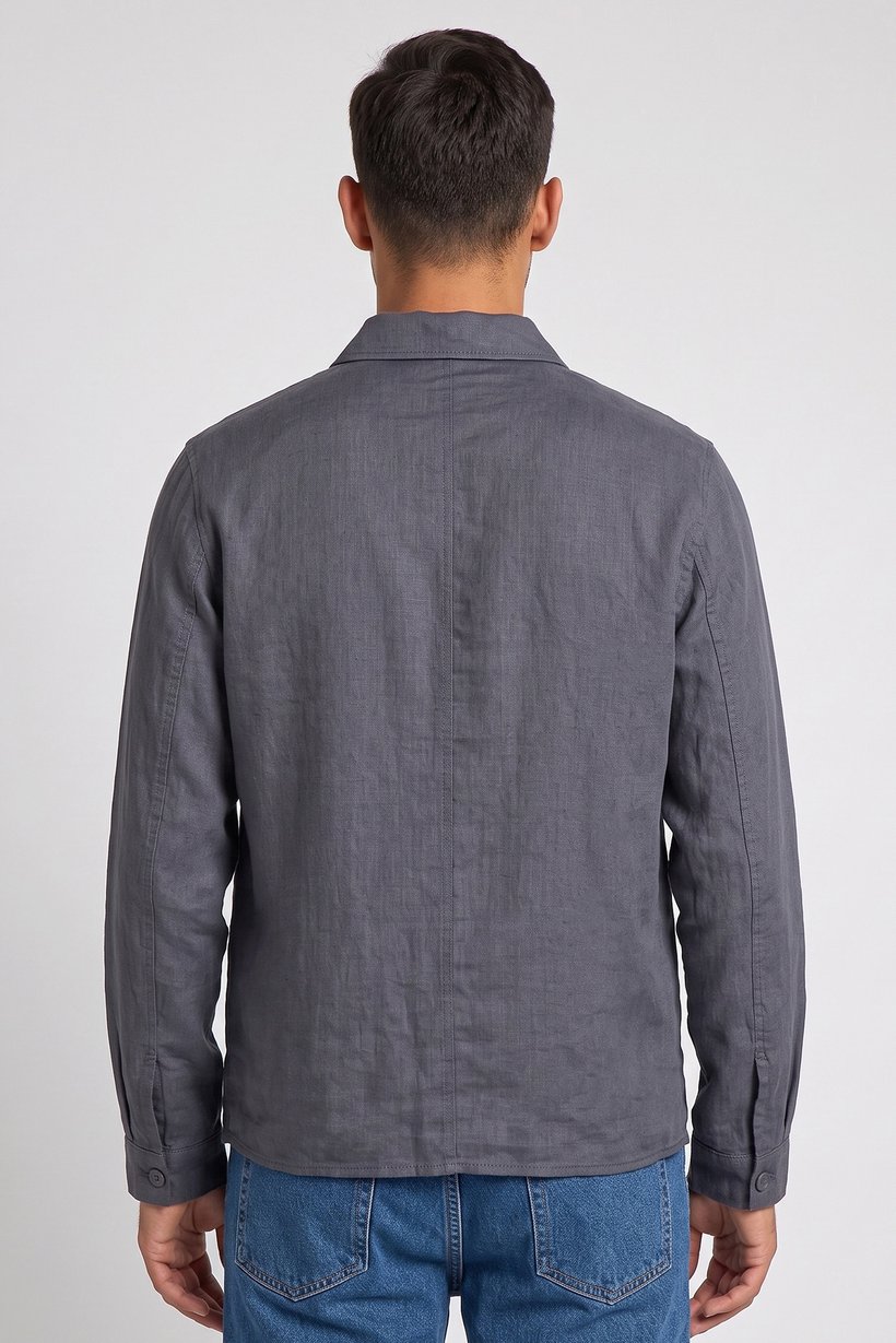 Men Solid Jacket Shirt, Charcoal Grey