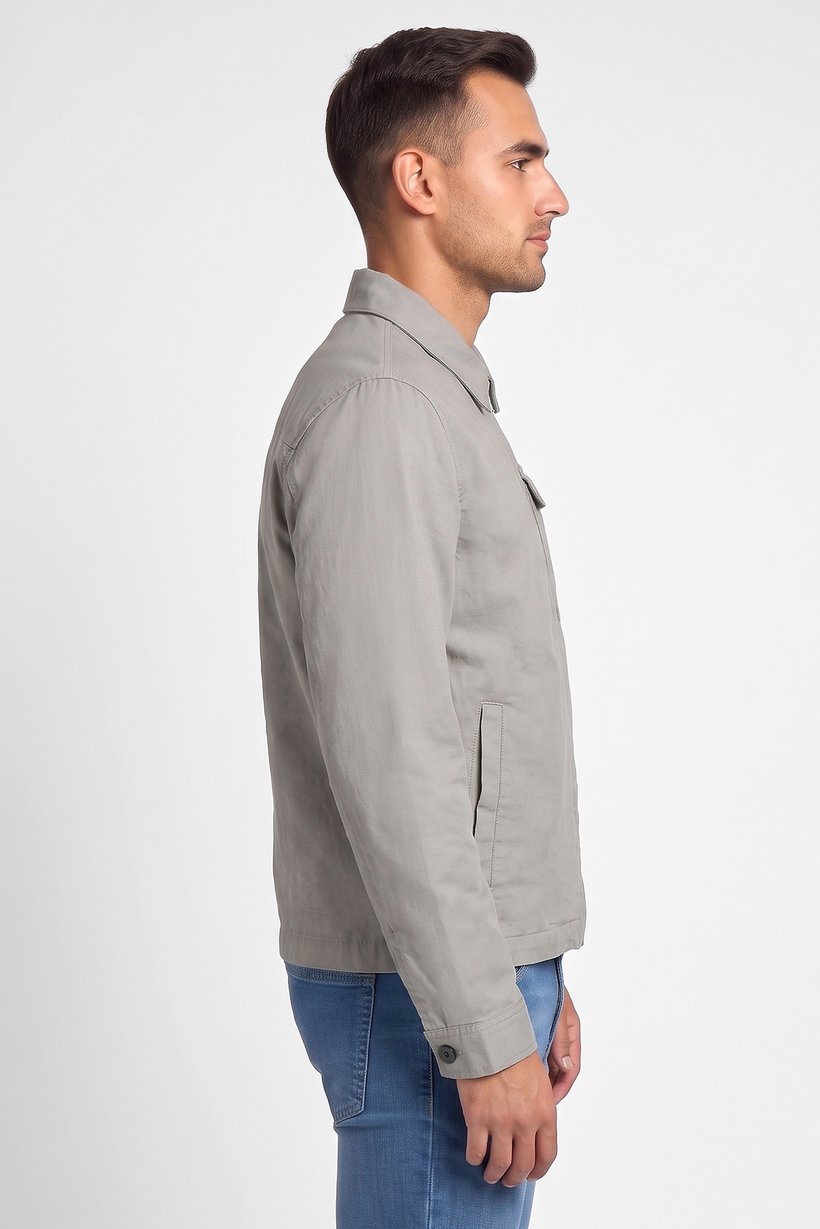Men Solid Long Sleeve Full Zip Jacket Shirt, Sage Green