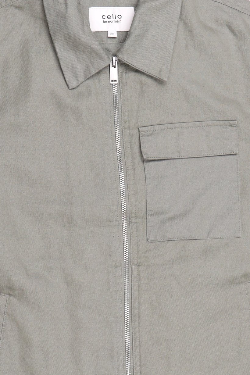 Men Solid Long Sleeve Full Zip Jacket Shirt, Sage Green