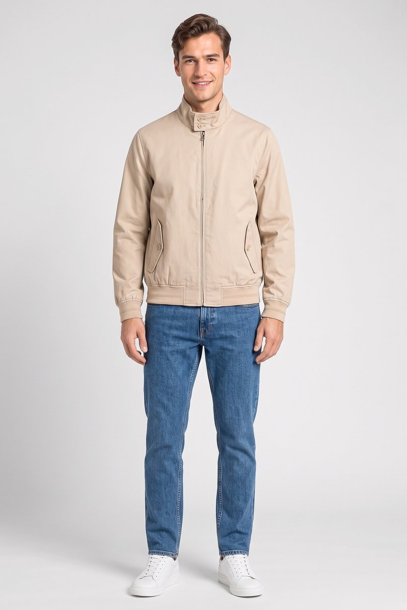Men Solid Bomber Jacket, Beige