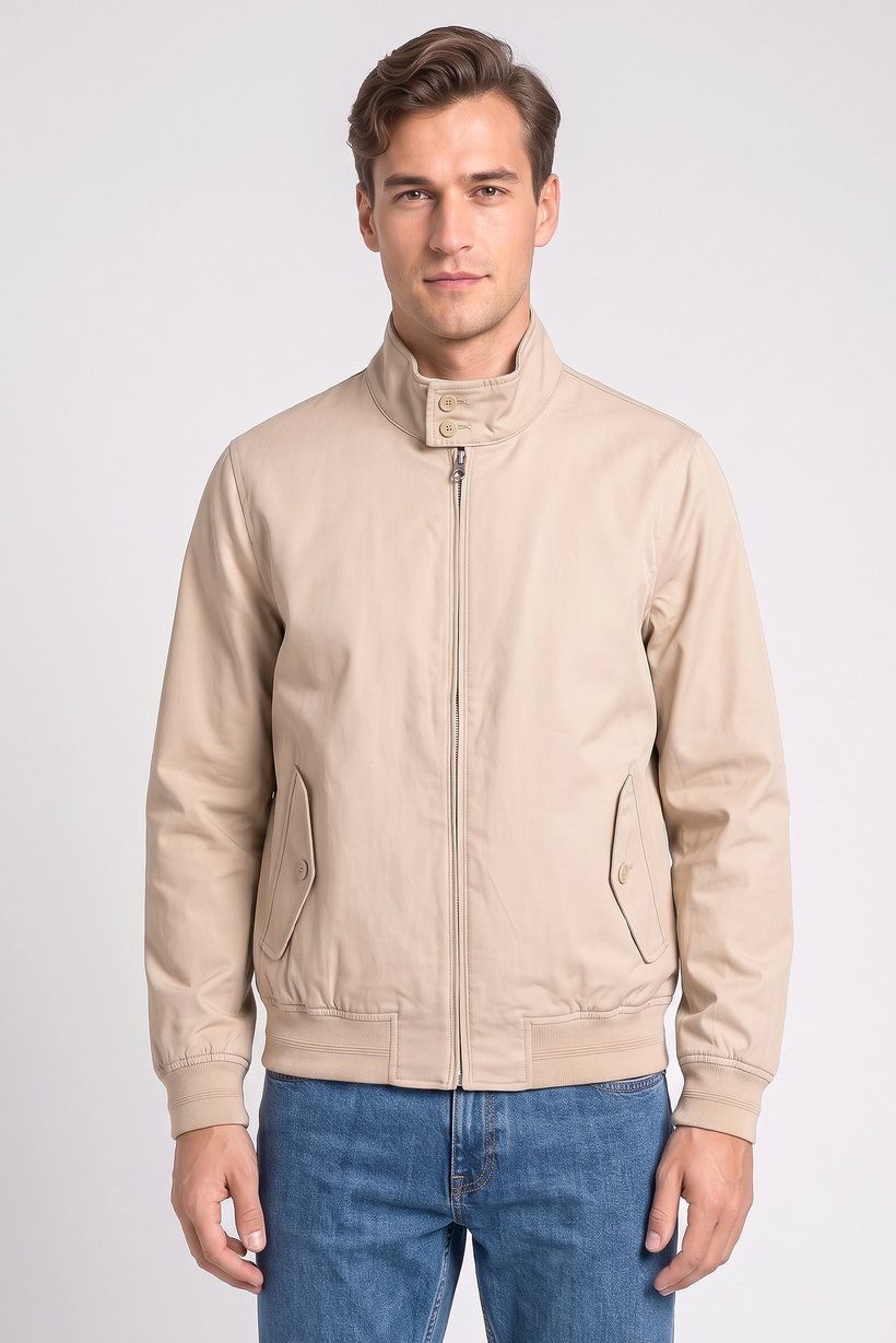 Men Solid Bomber Jacket, Beige