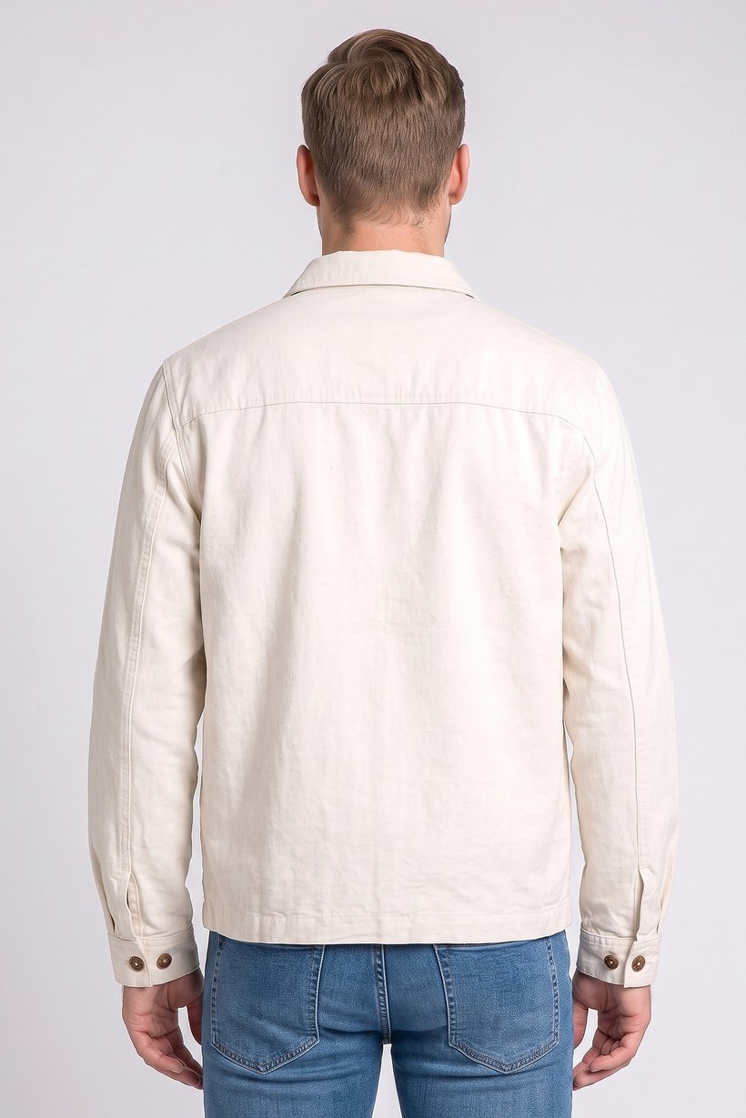 Men Solid Long Sleeve Jacket Shirt, Light Beige