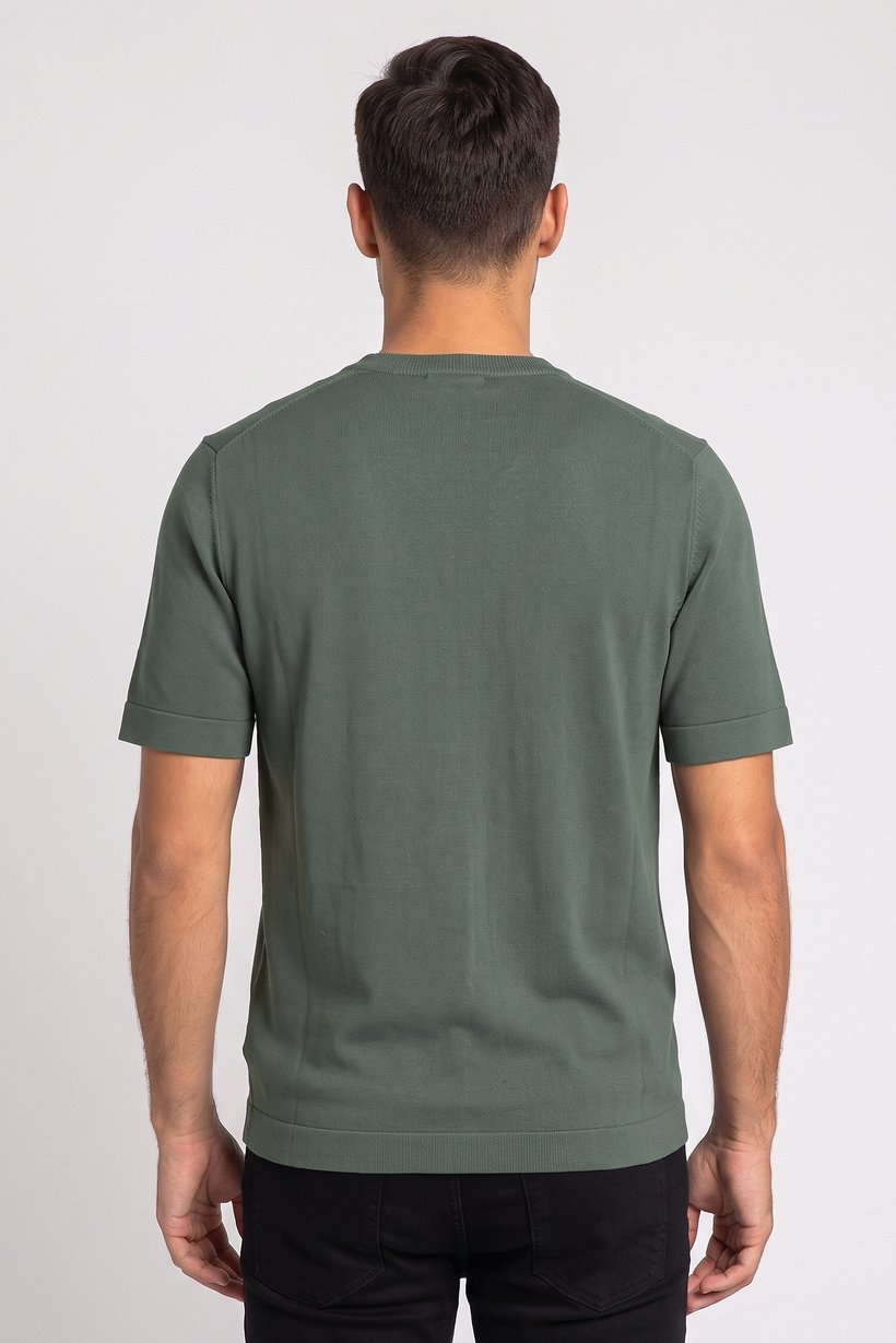 Men Ribbed Collar Short Sleeve Solid T-Shirt, Dark Green