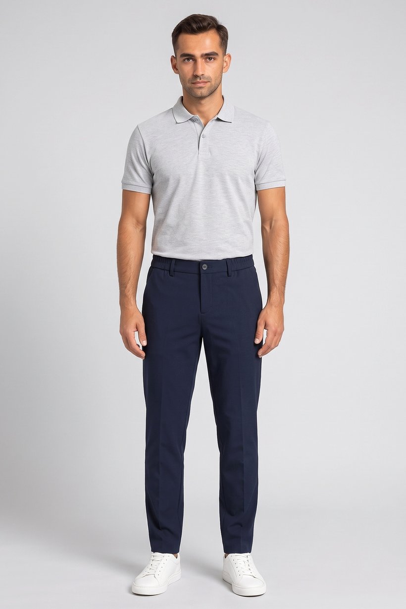 Men Regular Fit Solid Chino Pants, Dark Navy