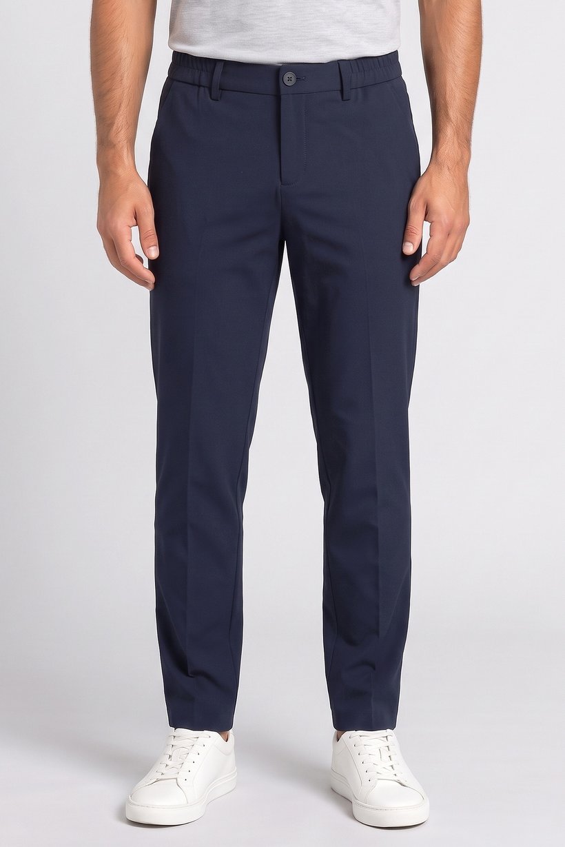 Men Regular Fit Solid Chino Pants, Dark Navy