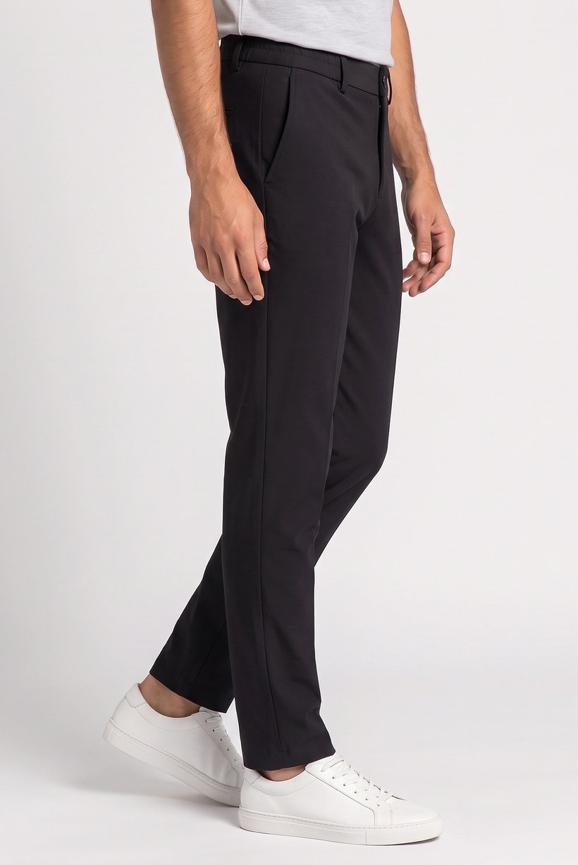 Men Regular Fit Solid Straight Leg Pants, Black