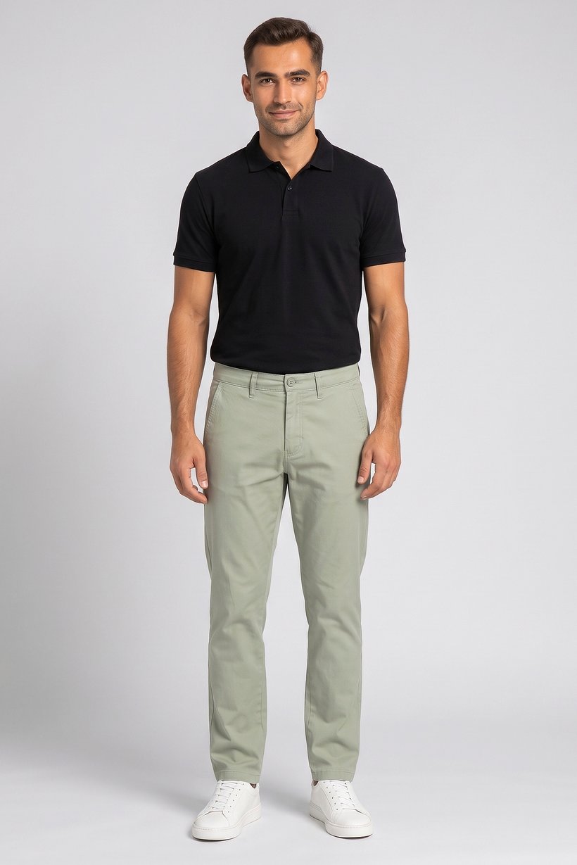 Men Straight Fit Solid Chino Pants, Sage Green