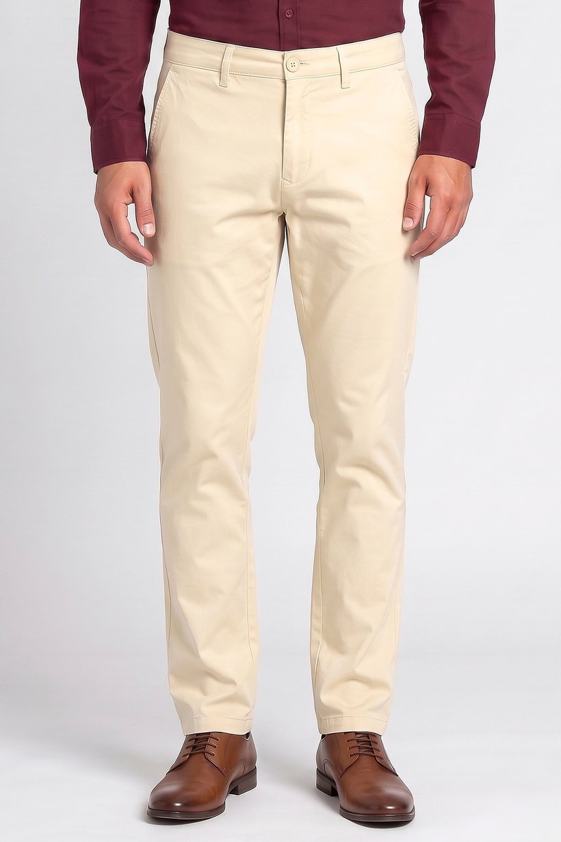 Men Straight Solid Chino Pants, Cream