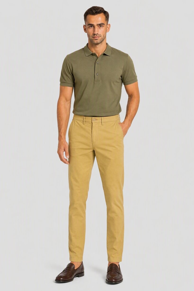 Men Slim Fit Plain Chino Pants, Light Yellow