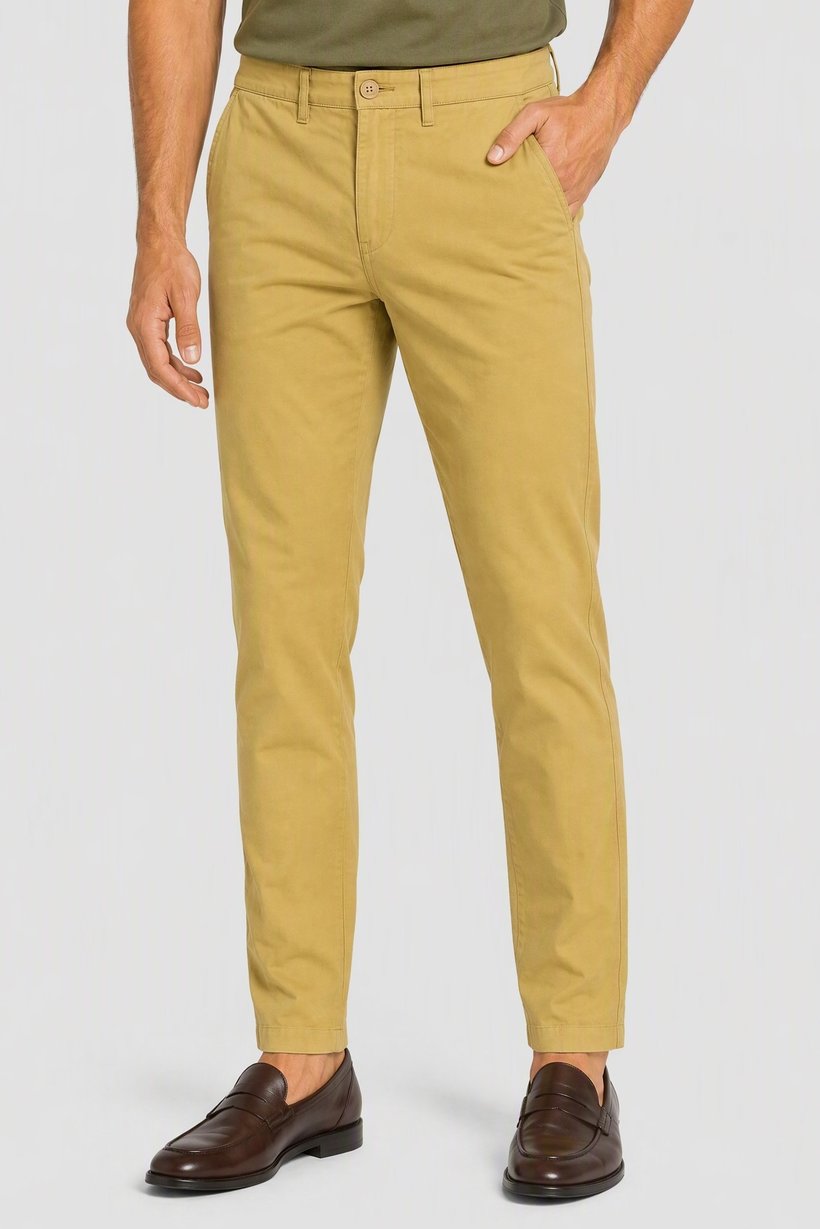Men Slim Fit Plain Chino Pants, Light Yellow