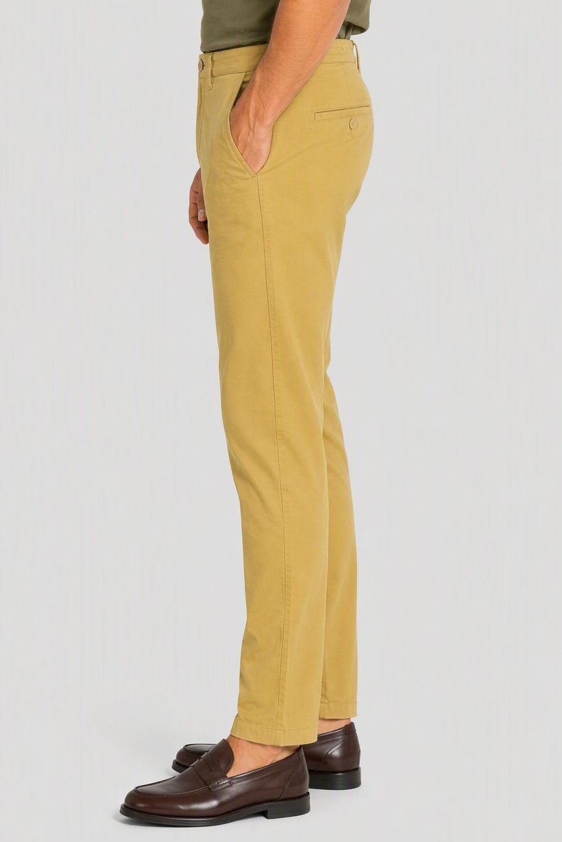 Men Slim Fit Plain Chino Pants, Light Yellow