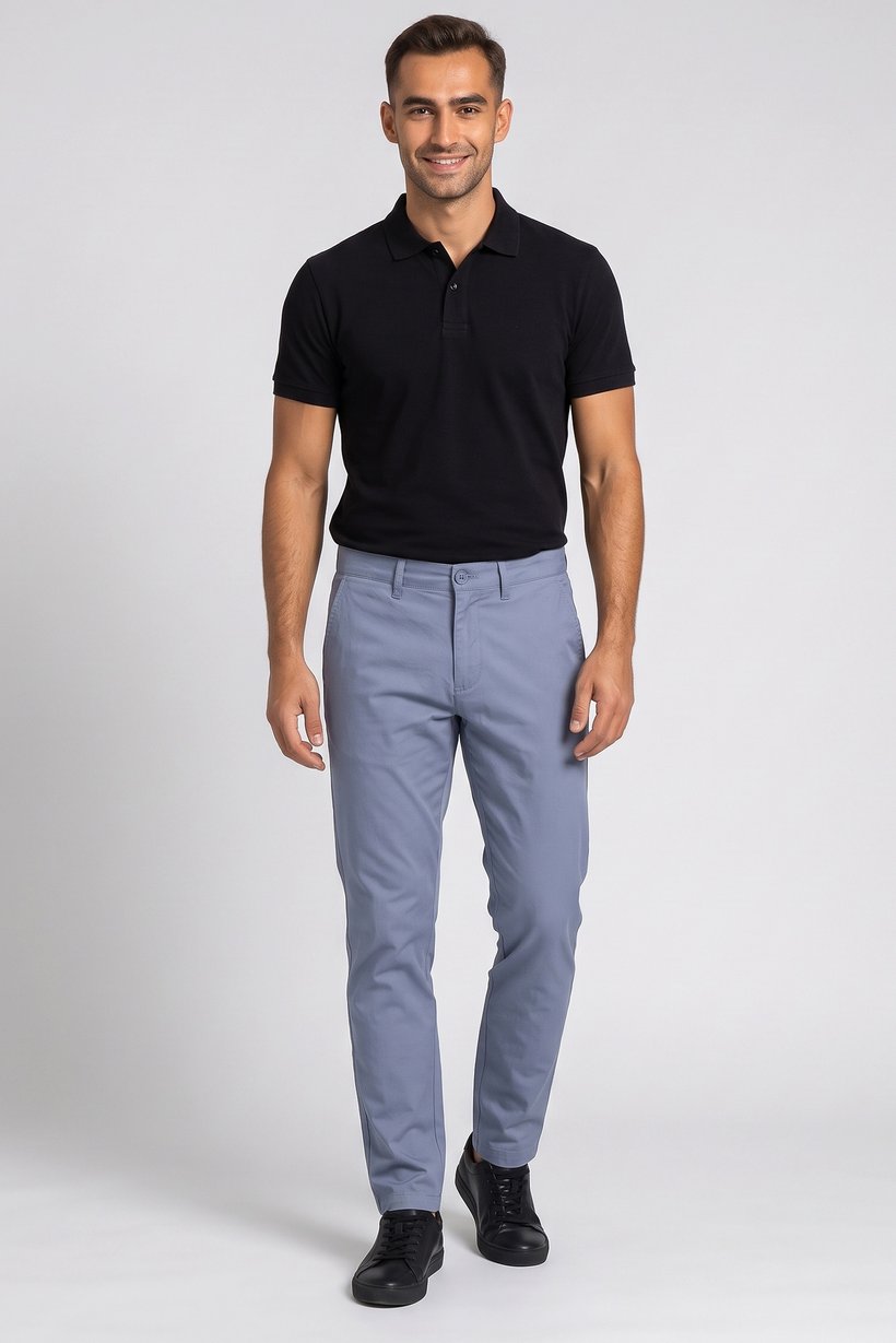 Men Slim Fit Solid Chino Pants, Light Blue