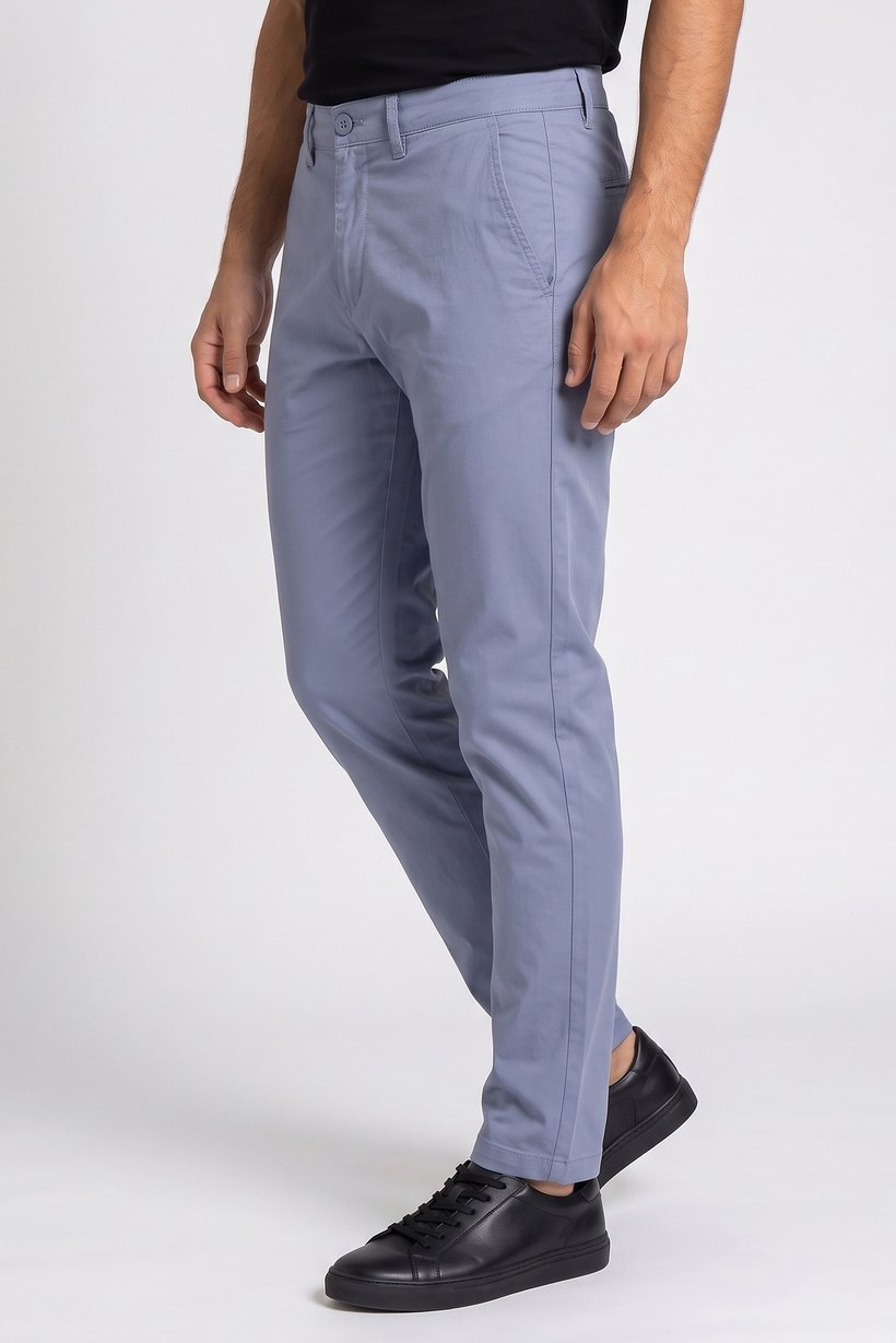 Men Slim Fit Solid Chino Pants, Light Blue