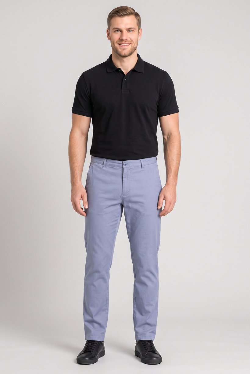 Men Regular Fit Solid Chino Pants, Light Blue