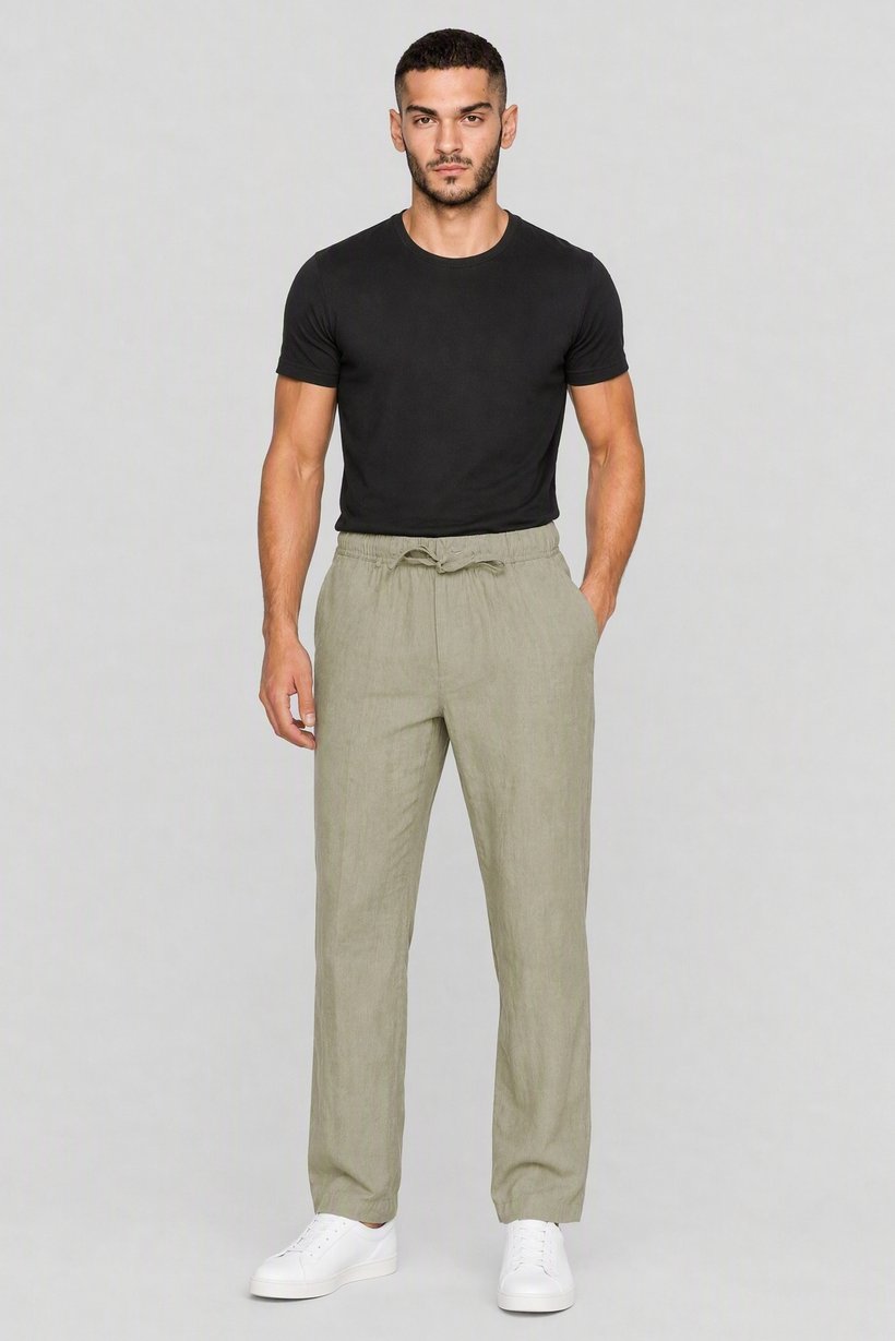 Men Comfort Fit Chambray Straight Leg Pants, Sage