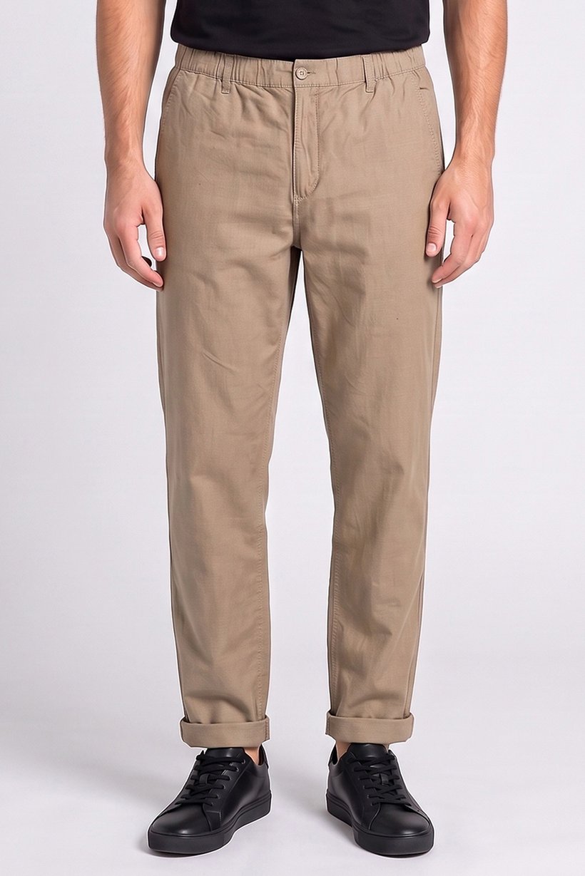 Men Chino Fit Solid Straight Leg Pants, Taupe