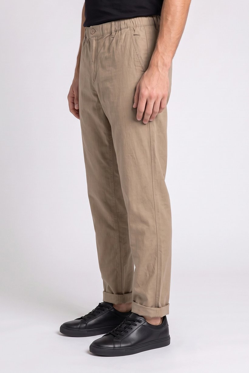 Men Chino Fit Solid Straight Leg Pants, Taupe