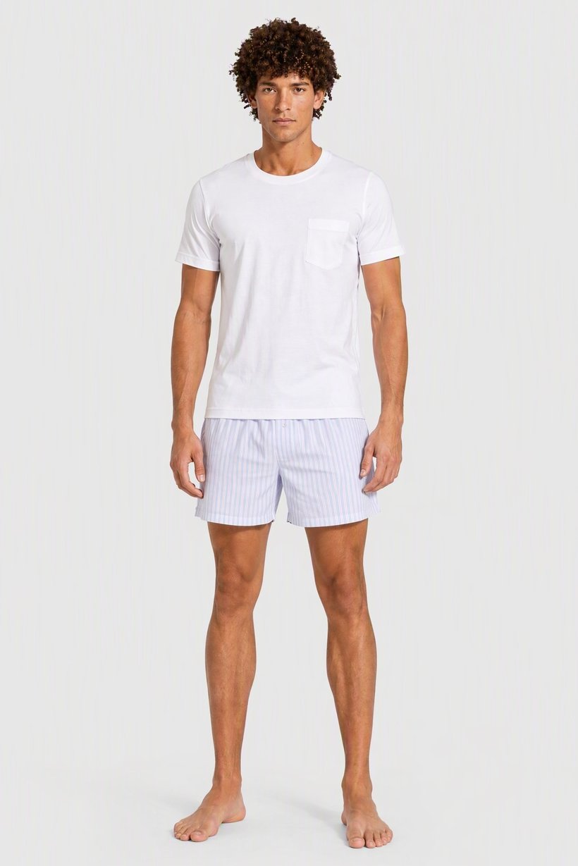 Men 2 Pieces Stripe Print T- Shirt And Shorts Pajama Set, Multicolor