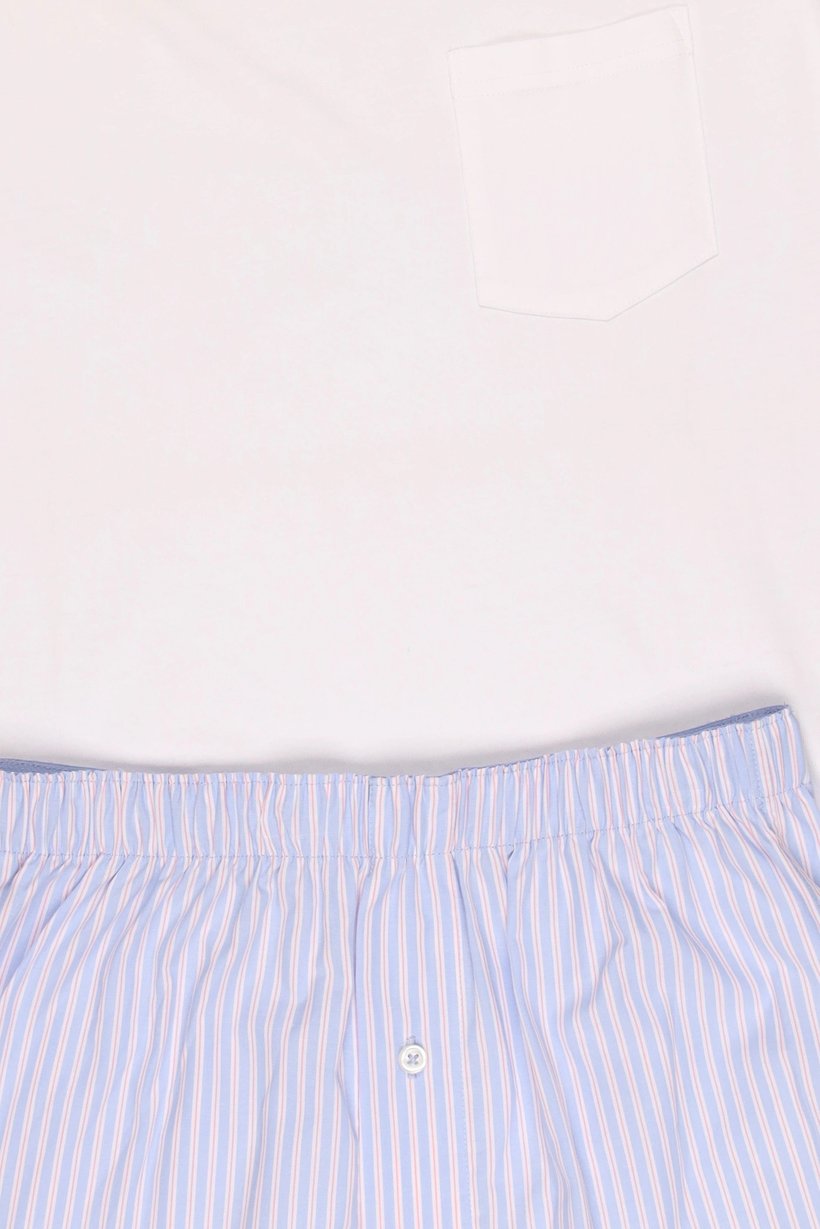 Men 2 Pieces Stripe Print T- Shirt And Shorts Pajama Set, Multicolor