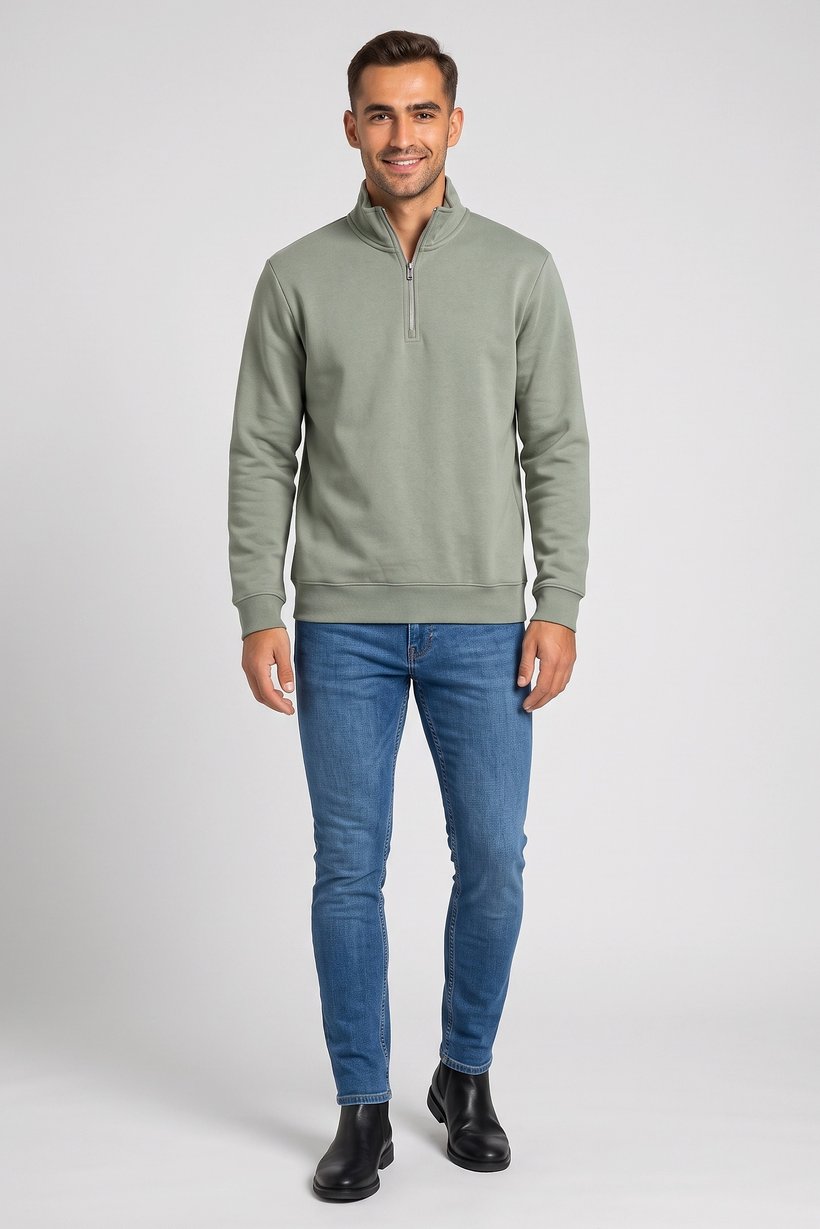 Men Mock Neck Long Sleeve Plain Sweatshirt, Sage Green