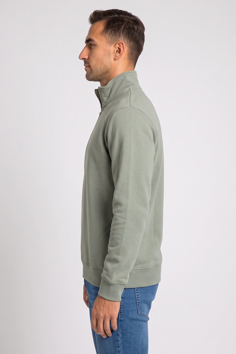 Men Mock Neck Long Sleeve Plain Sweatshirt, Sage Green