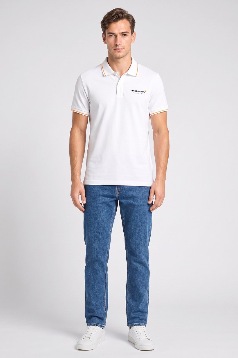 Celio x Mclaren Men Regular Fit Embroidered Logo Short Sleeve Polo Shirt, White