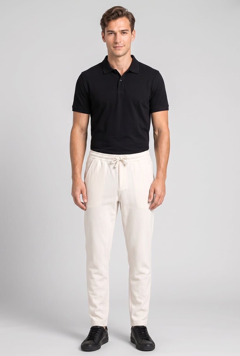 Men Comfort Fit Textured Straight Leg Pants, Off White