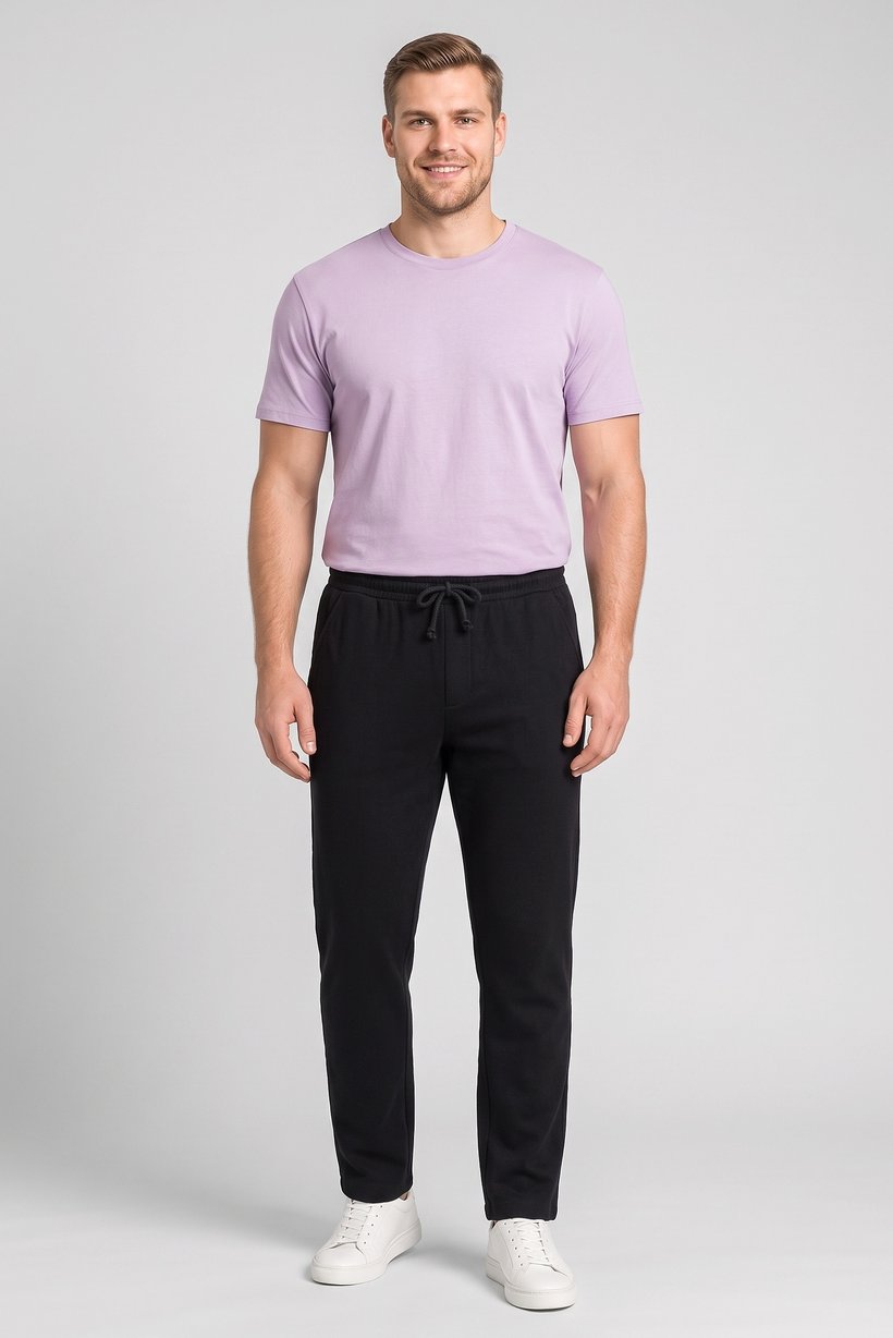 Men Comfort Fit Textured Straight Leg Pants, Black