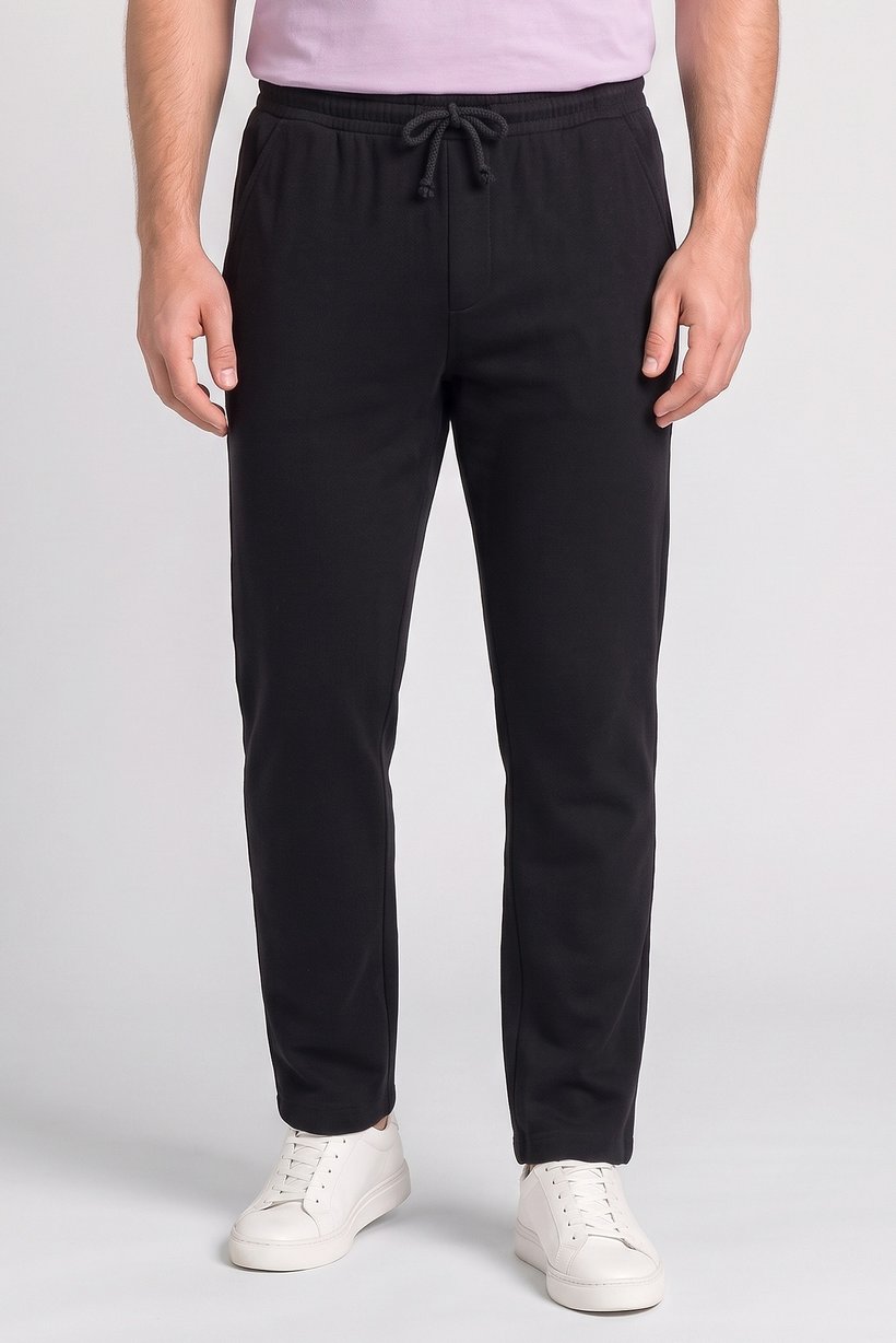 Men Comfort Fit Textured Straight Leg Pants, Black