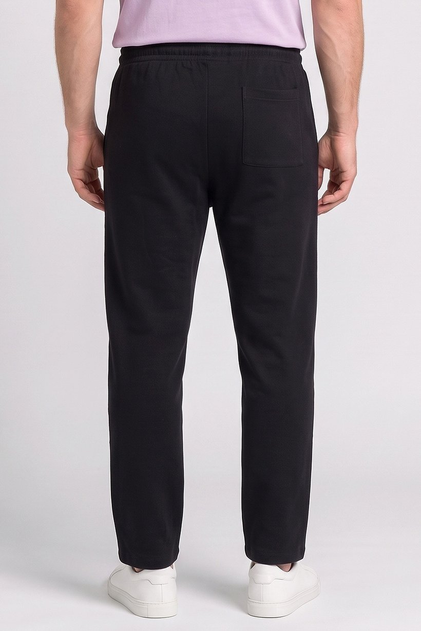 Men Comfort Fit Textured Straight Leg Pants, Black