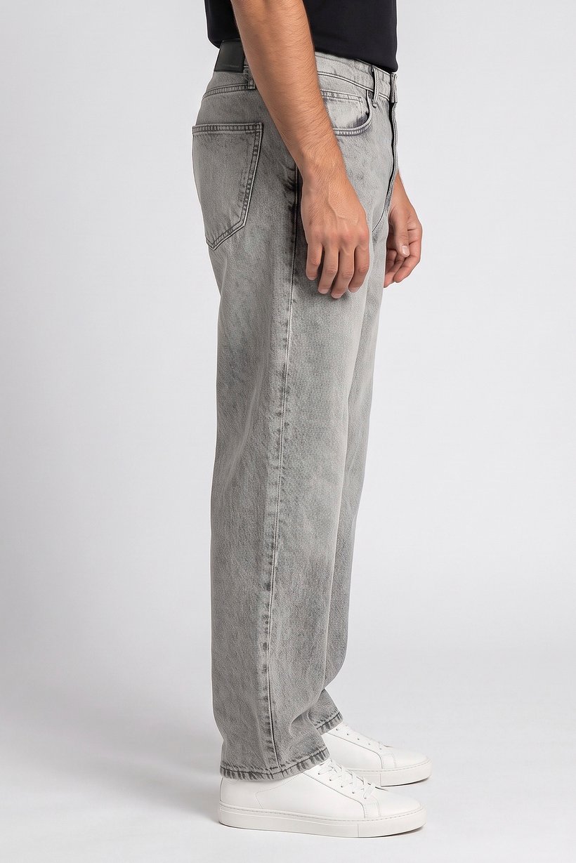 Men Baggy Fit Washed Non Stretchable Jeans, Light Grey