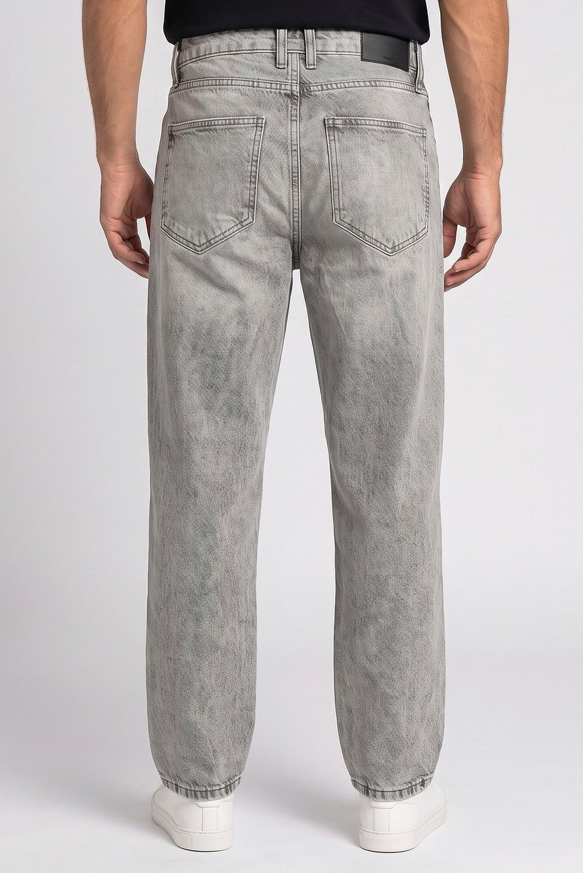 Men Baggy Fit Washed Non Stretchable Jeans, Light Grey