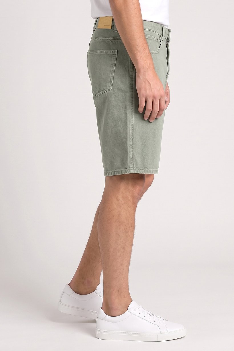 Men Solid Long Denim Shorts, Sage Green