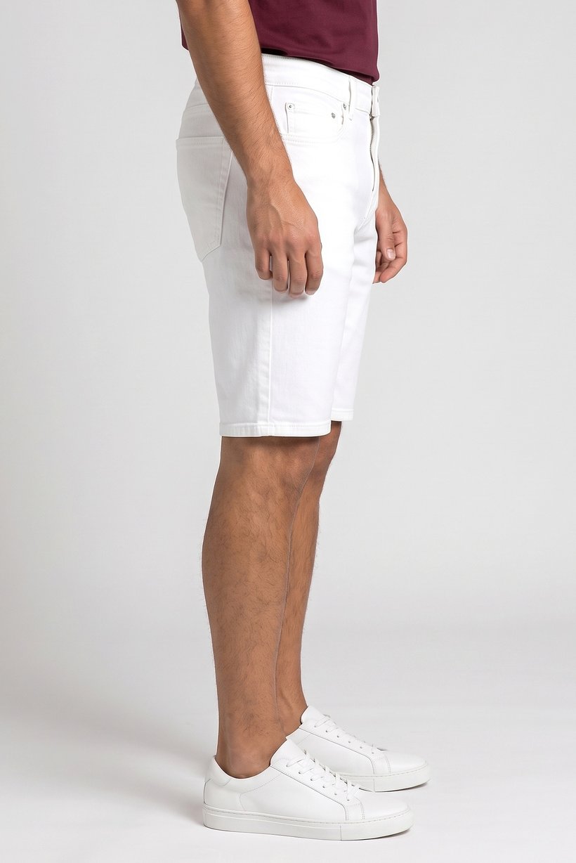 Men Solid Denim Shorts, White