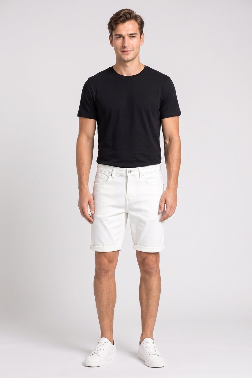 Men Regular Fit Washed Denim Shorts, White