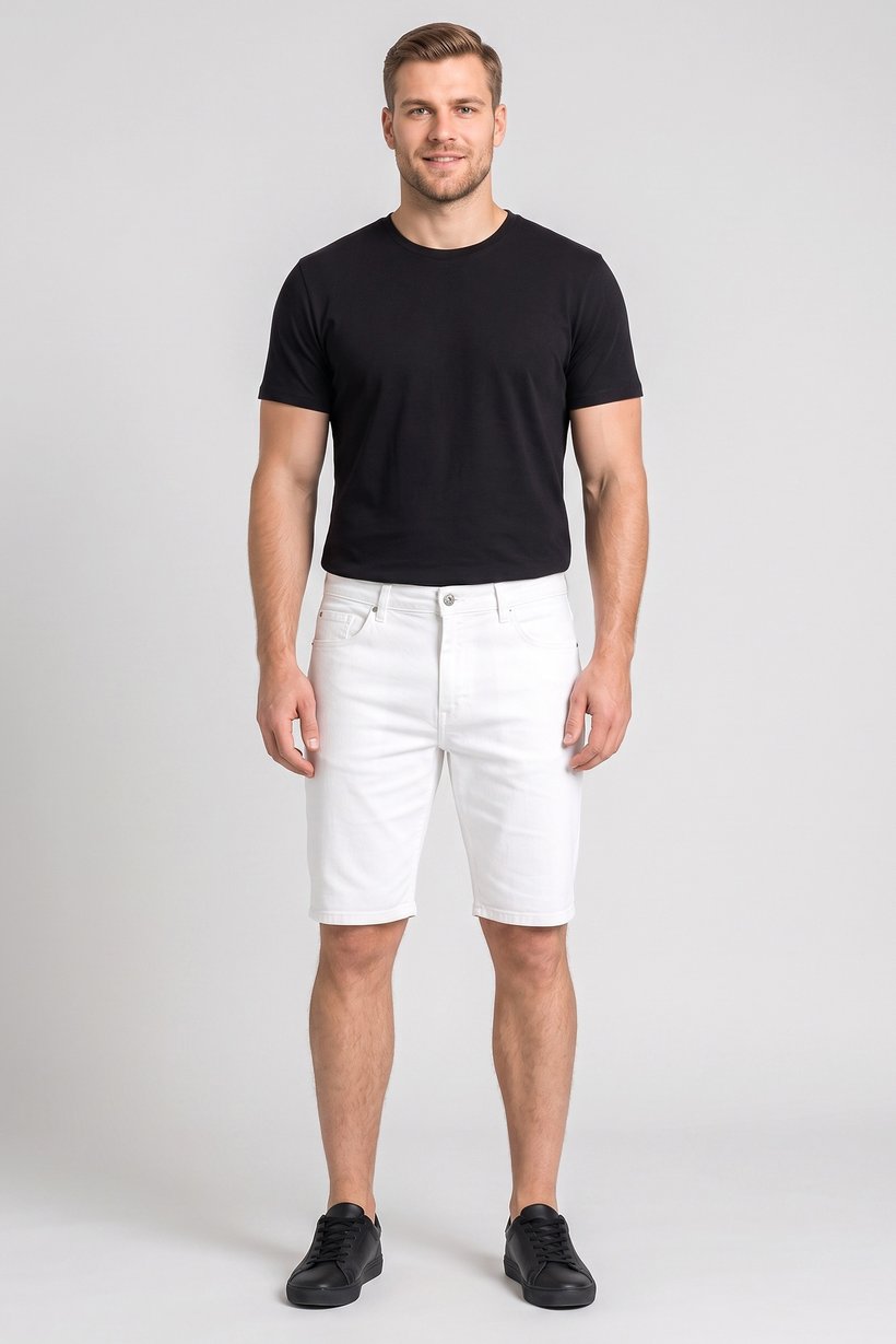 Men Solid Denim Maille Shorts, White