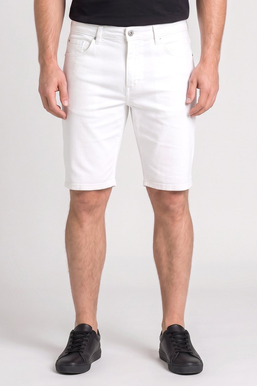 Men Solid Denim Maille Shorts, White