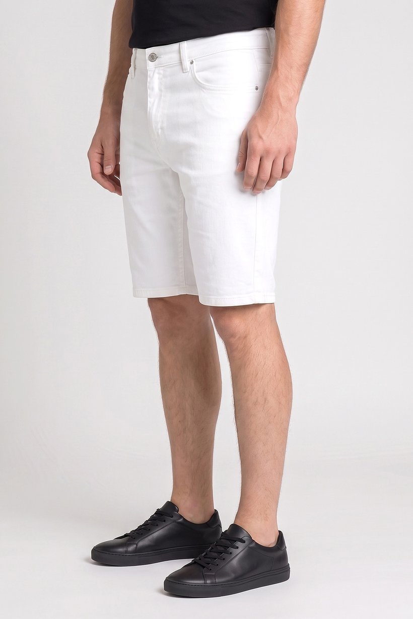 Men Solid Denim Maille Shorts, White