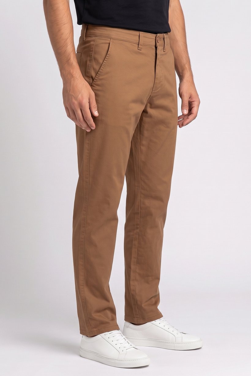 Men Regular Fit Solid Chino Pants, Dark Tan